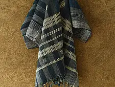 Salt Deserts of Kutch ☼ Kutchi Bhujodi Handwoven Raw Woolen Shawl - Blue Stripes