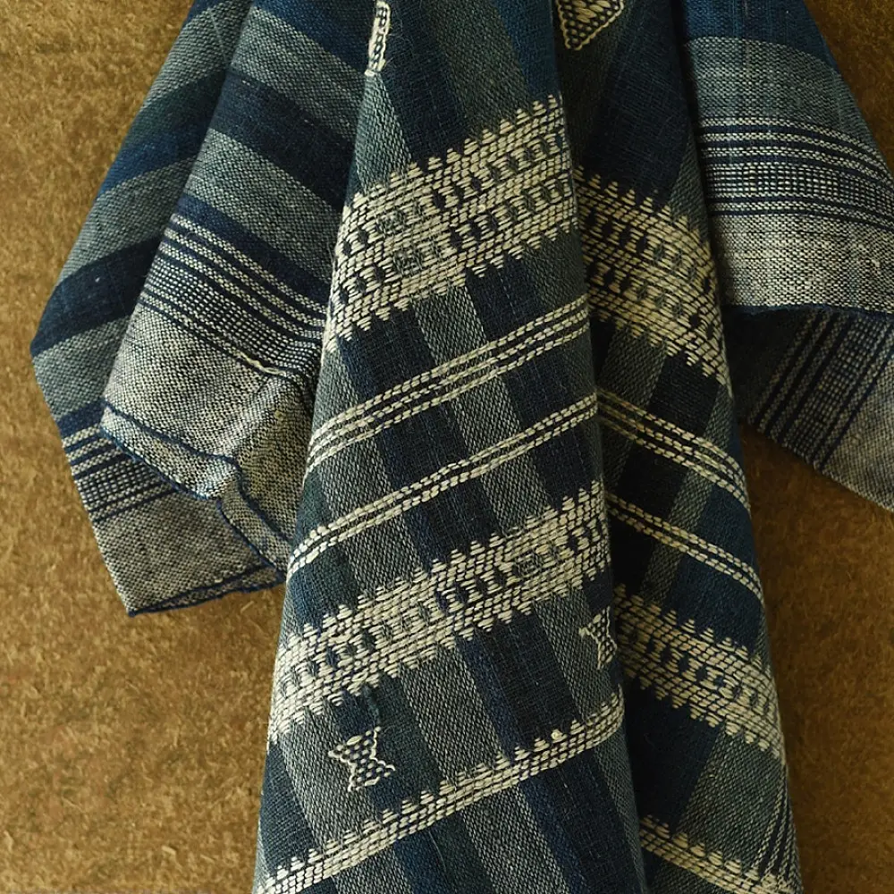 shop Kutchi Bhujodi Handspun Raw Woolen Shawl -Blue Stripes