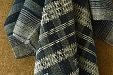 Salt Deserts of Kutch ☼ Kutchi Bhujodi Hand Spun Raw Woolen Shawl - Blue Stripes
