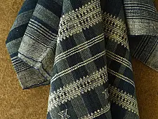 Salt Deserts of Kutch ☼ Kutchi Bhujodi Handwoven Raw Woolen Shawl - Blue Stripes