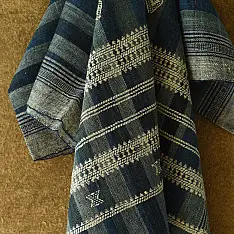 Salt Deserts of Kutch ☼ Kutchi Bhujodi Handwoven Raw Woolen Shawl - Blue Stripes
