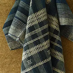 Salt Deserts of Kutch ☼ Kutchi Bhujodi Handwoven Raw Woolen Shawl - Blue Stripes