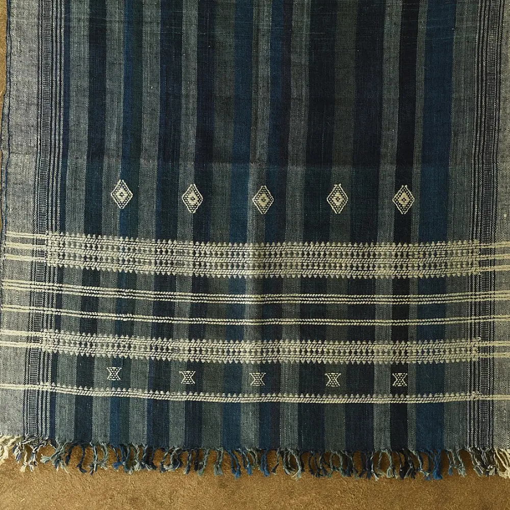 shop Kutchi Bhujodi Handspun Raw Woolen Shawl -Blue Stripes