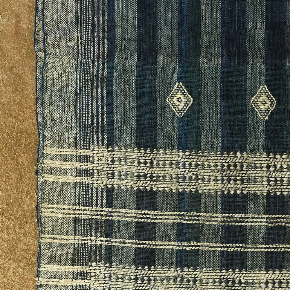 shop Kutchi Bhujodi Handspun Raw Woolen Shawl -Blue Stripes