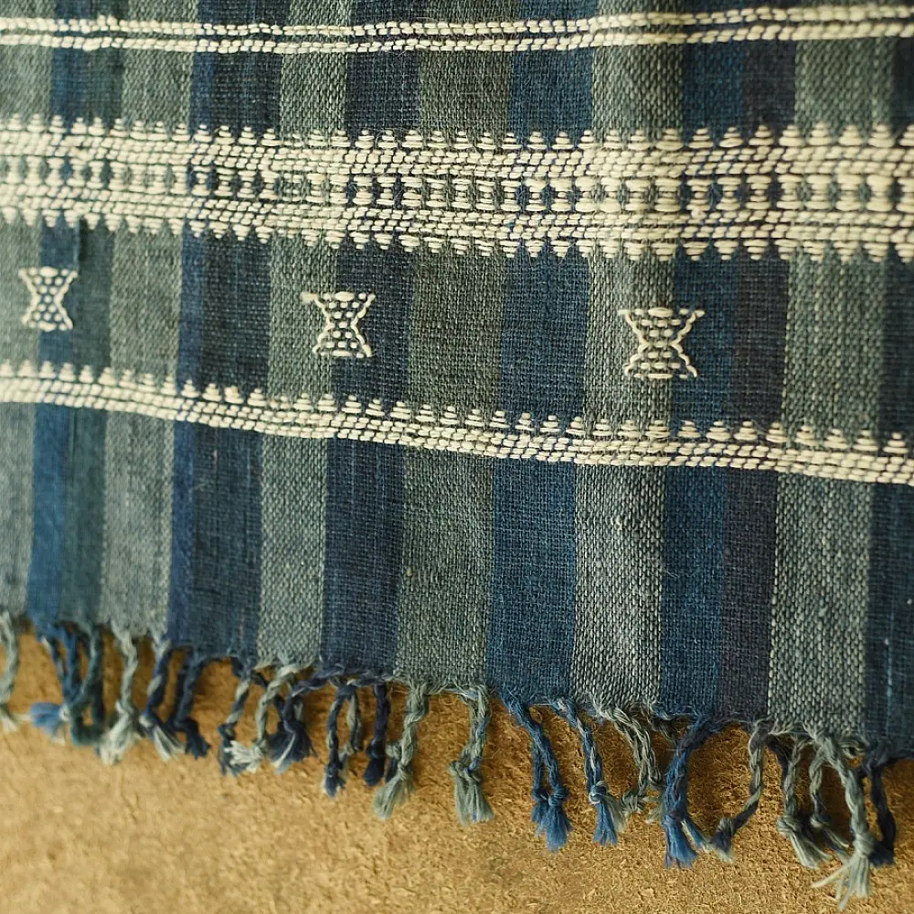 shop Kutchi Bhujodi Handspun Raw Woolen Shawl -Blue Stripes