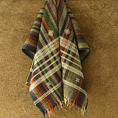 Salt Deserts of Kutch ☼ Kutchi Bhujodi Handspun Raw Woolen Shawl - Multi Color Stripes 