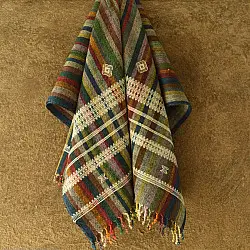 Salt Deserts of Kutch ☼ Kutchi Bhujodi Handspun Raw Woolen Shawl - Multi Color Stripes 