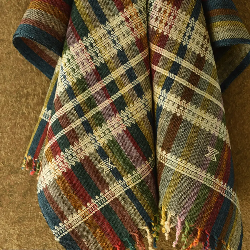 shop Kutchi Bhujodi Handspun Raw Woolen Shawl -Multi Color Stripes