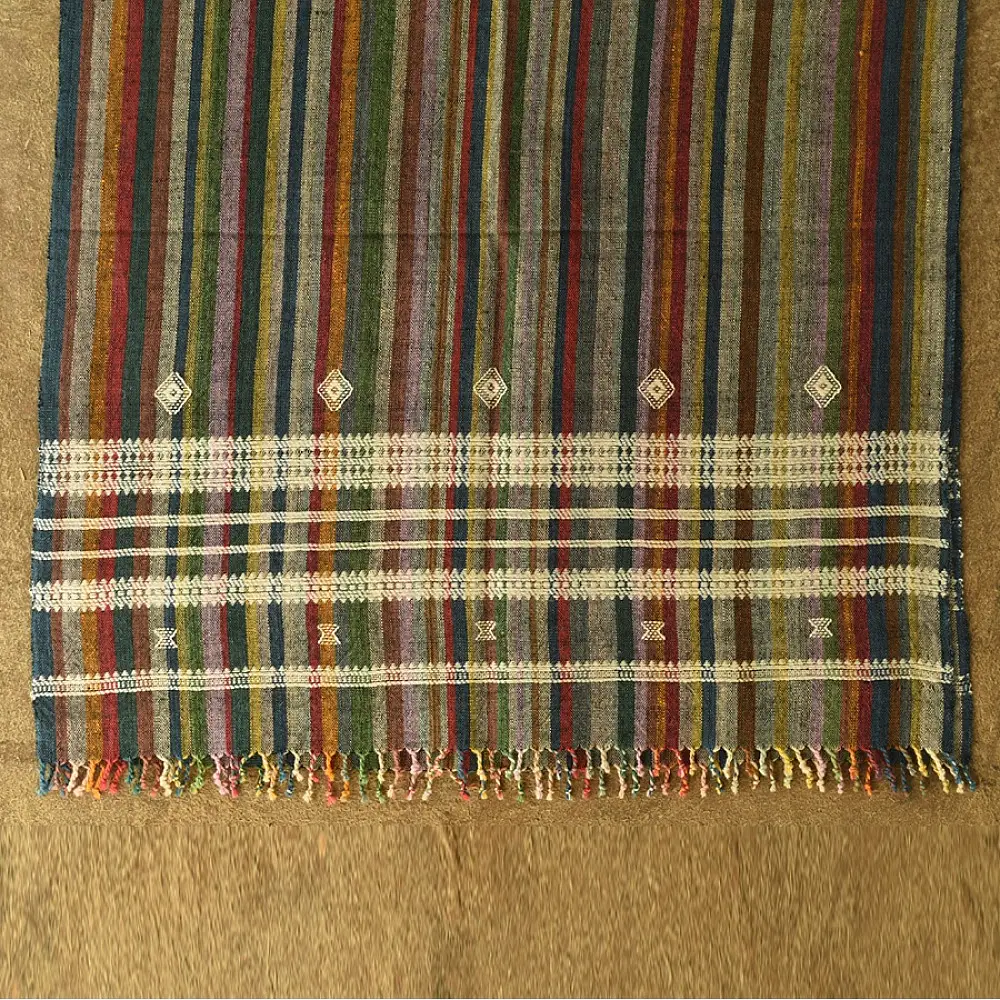 shop Kutchi Bhujodi Handspun Raw Woolen Shawl -Multi Color Stripes