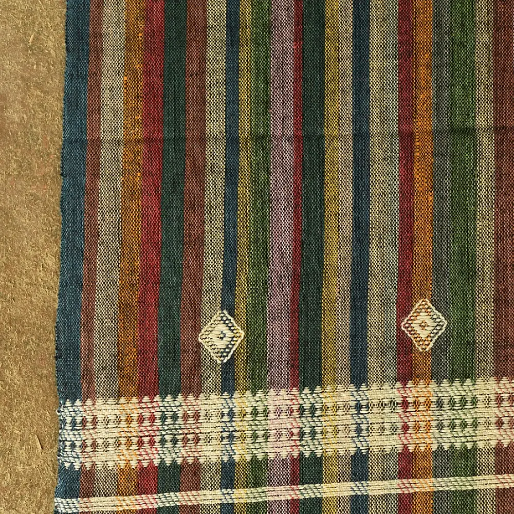 shop Kutchi Bhujodi Handspun Raw Woolen Shawl -Multi Color Stripes