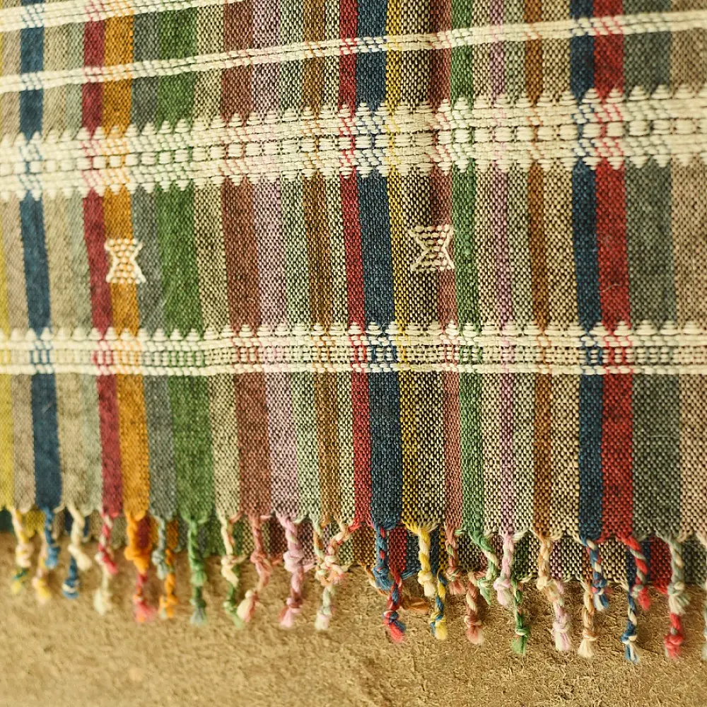 shop Kutchi Bhujodi Handspun Raw Woolen Shawl -Multi Color Stripes