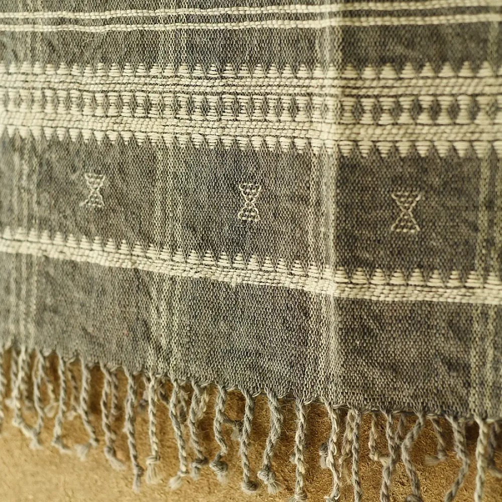 shop Kutchi Bhujodi Handspun Raw Woolen Shawl -Grey 