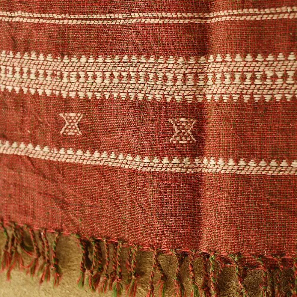 shop Kutchi Bhujodi Handspun Raw Woolen Shawl -Dark Red