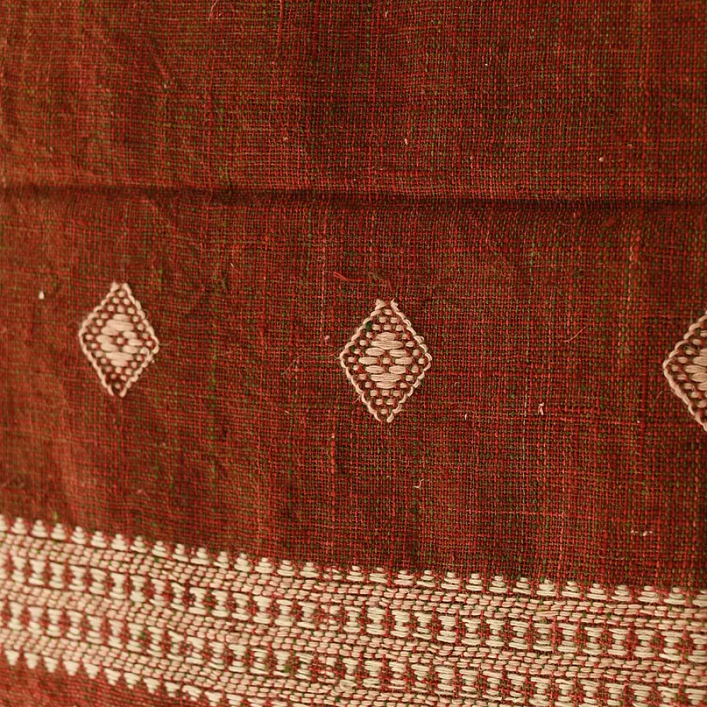 shop Kutchi Bhujodi Handspun Raw Woolen Shawl -Dark Red