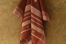 Salt Deserts of Kutch ☼ Kutchi Bhujodi Hand Spun Raw Woolen Shawl - Dark Red