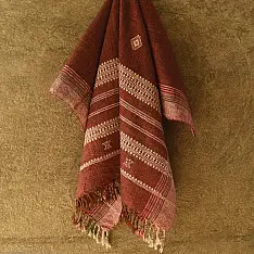 Salt Deserts of Kutch ☼ Kutchi Bhujodi Handmade Raw Woolen Shawl - Dark Red