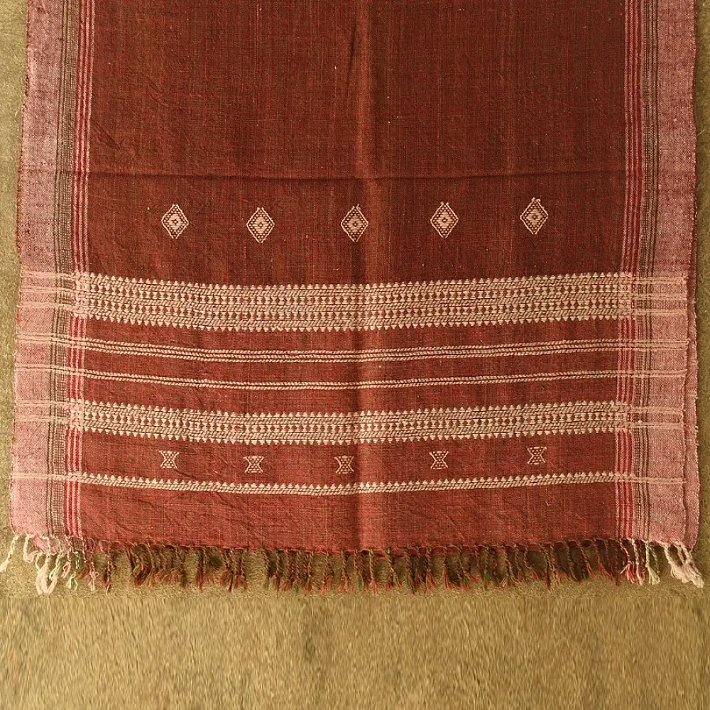 shop Kutchi Bhujodi Handspun Raw Woolen Shawl -Dark Red