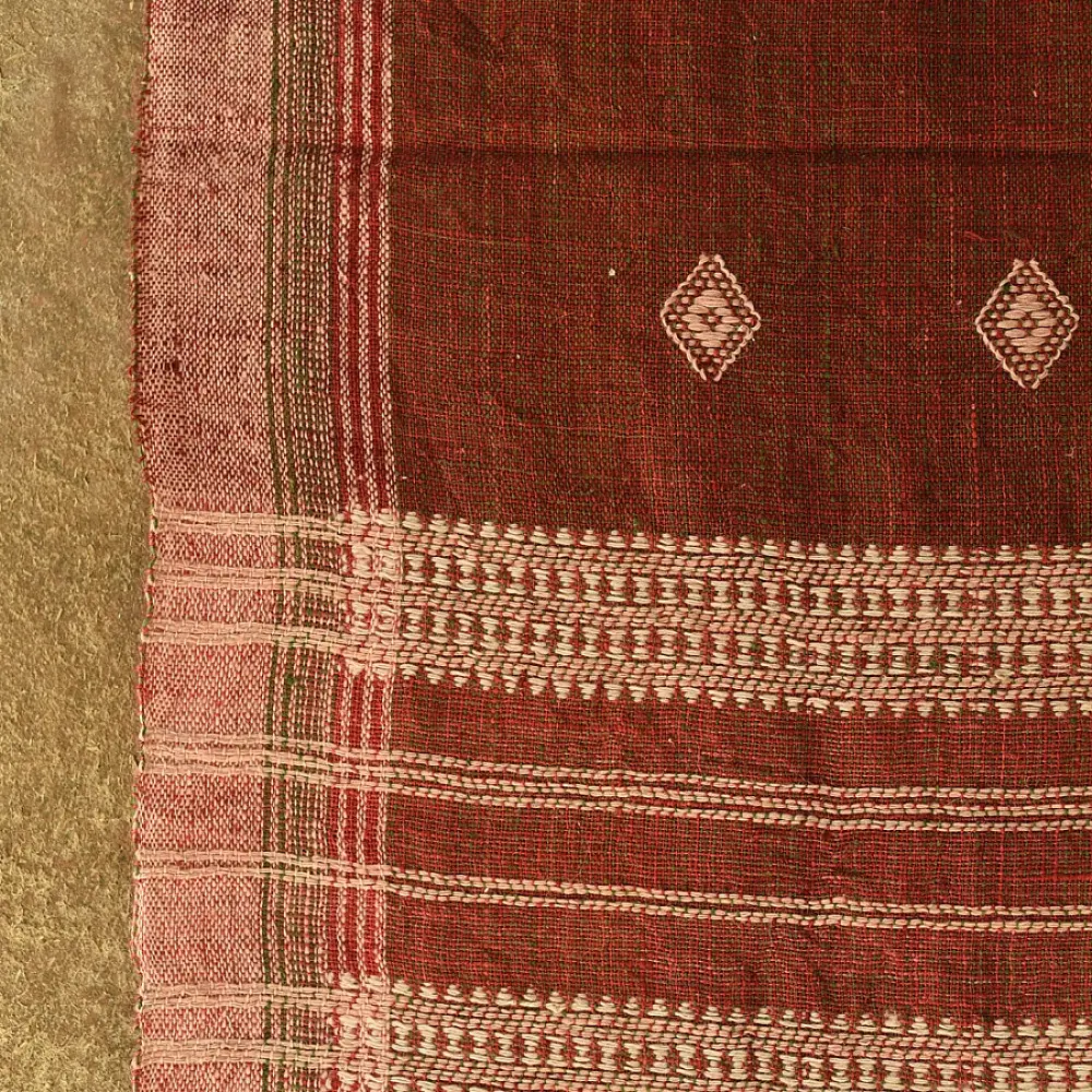 shop Kutchi Bhujodi Handspun Raw Woolen Shawl -Dark Red