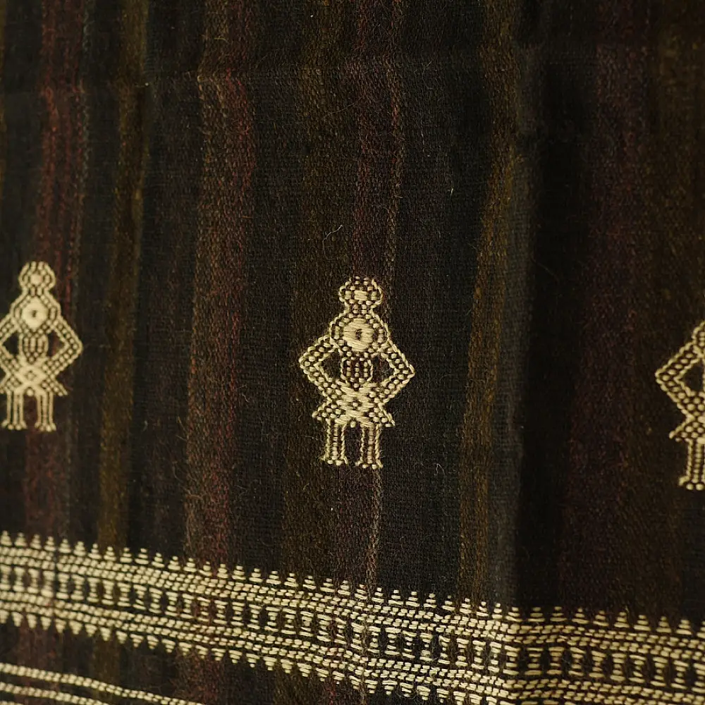 shop Kutchi Bhujodi Handspun Raw Woolen Shawl -Dark Brown