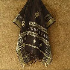 Salt Deserts of Kutch ☼ Kutchi Bhujodi Handspun Raw Woolen Shawl - Dark Brown
