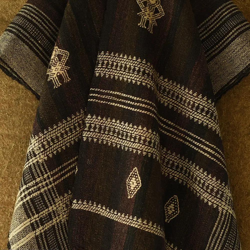 shop Kutchi Bhujodi Handspun Raw Woolen Shawl -Dark Brown