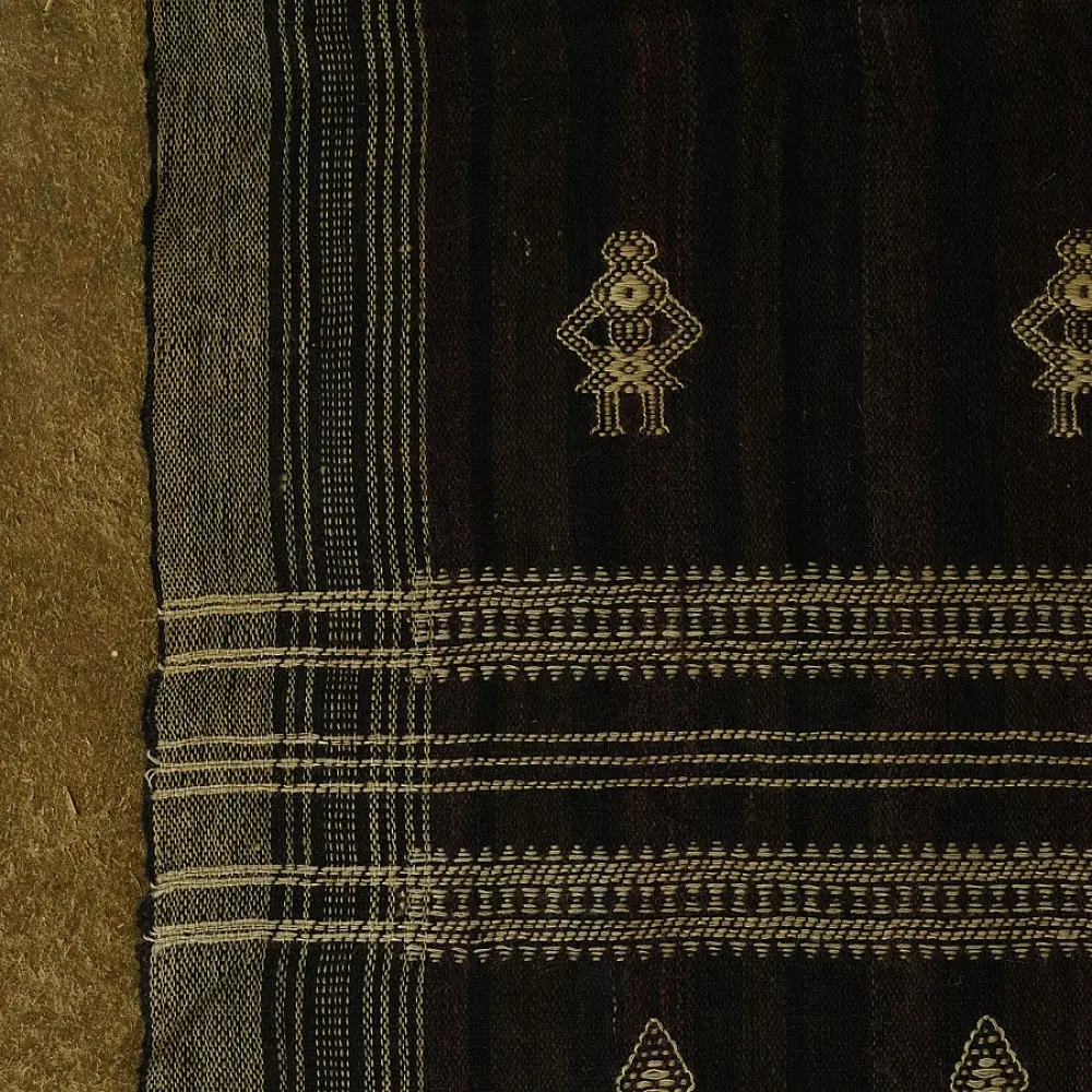 shop Kutchi Bhujodi Handspun Raw Woolen Shawl -Dark Brown