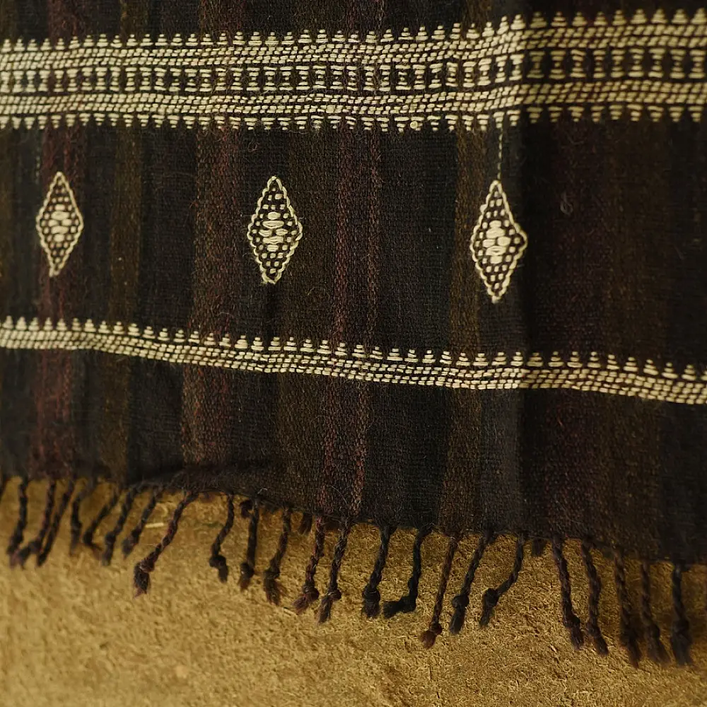 shop Kutchi Bhujodi Handspun Raw Woolen Shawl -Dark Brown