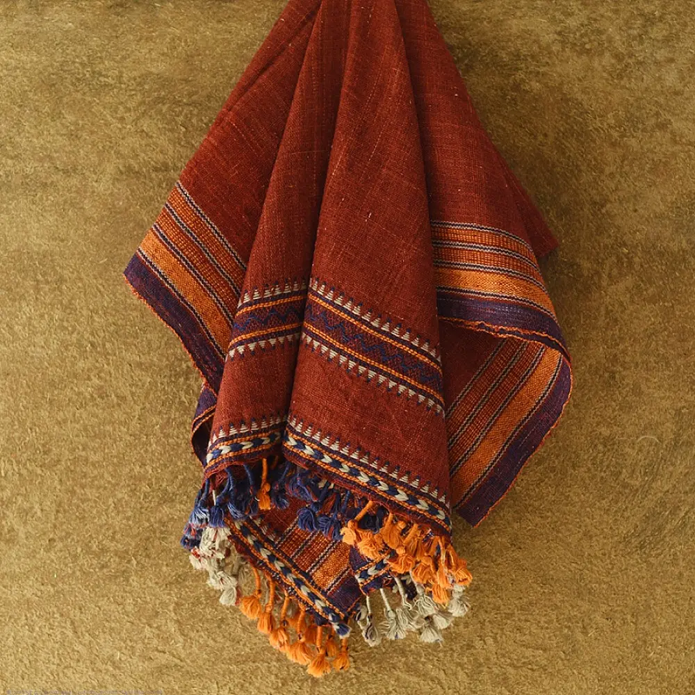 shop Kutchi Bhujodi Handspun Raw Woolen Shawl -Red