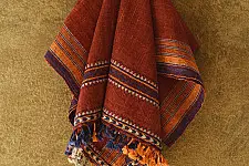 Salt Deserts of Kutch ☼ Kutchi Bhujodi Handspun Raw Woolen Shawl - Red