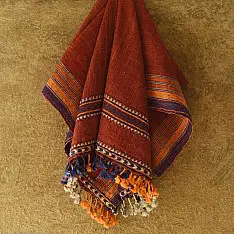 Salt Deserts of Kutch ☼ Kutchi Bhujodi Handspun Raw Woolen Shawl - Red