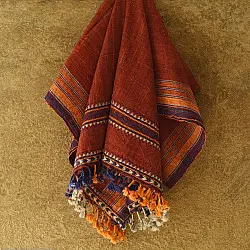 Salt Deserts of Kutch ☼ Kutchi Bhujodi Handspun Raw Woolen Shawl - Red