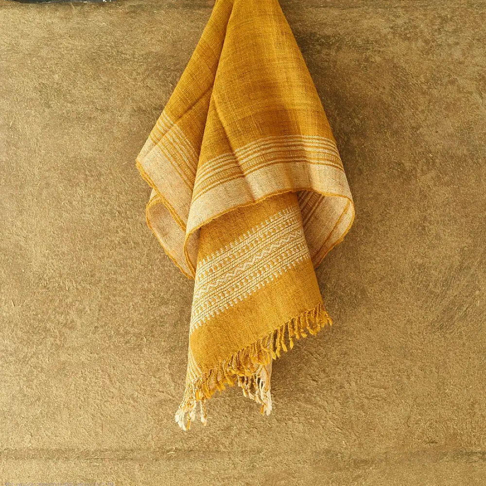 shop Kutchi Bhujodi Handspun Raw Woolen Shawl -Yellow