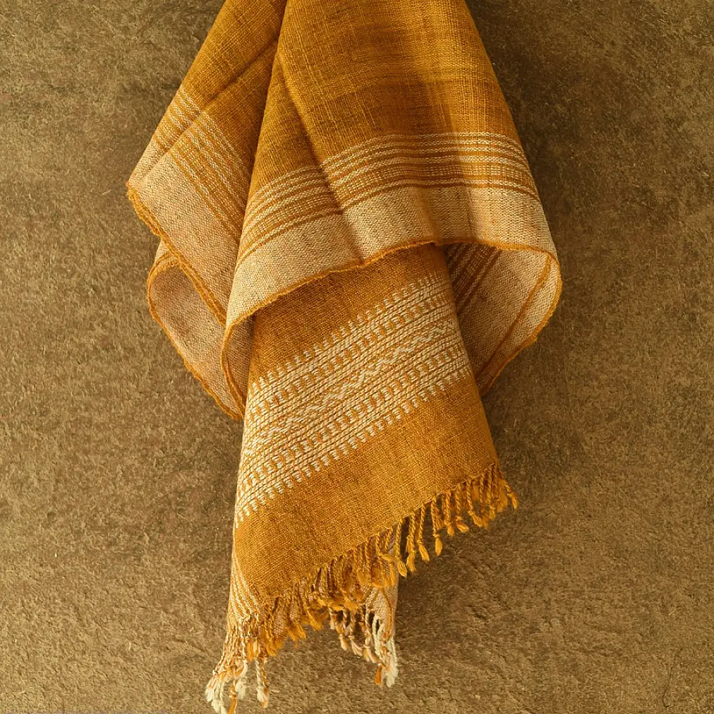 shop Kutchi Bhujodi Handspun Raw Woolen Shawl -Yellow