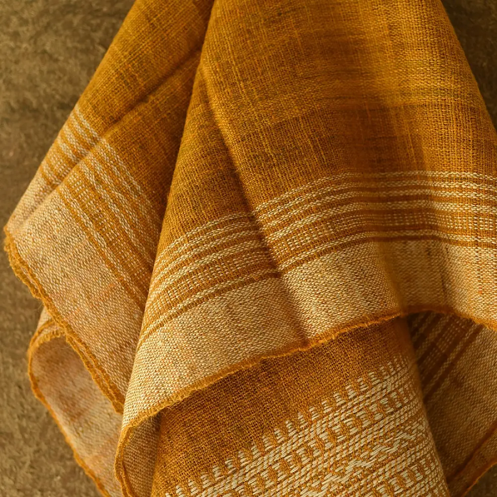 shop Kutchi Bhujodi Handspun Raw Woolen Shawl -Yellow