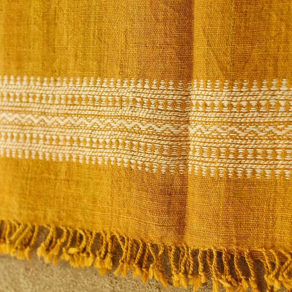 shop Kutchi Bhujodi Handspun Raw Woolen Shawl -Yellow