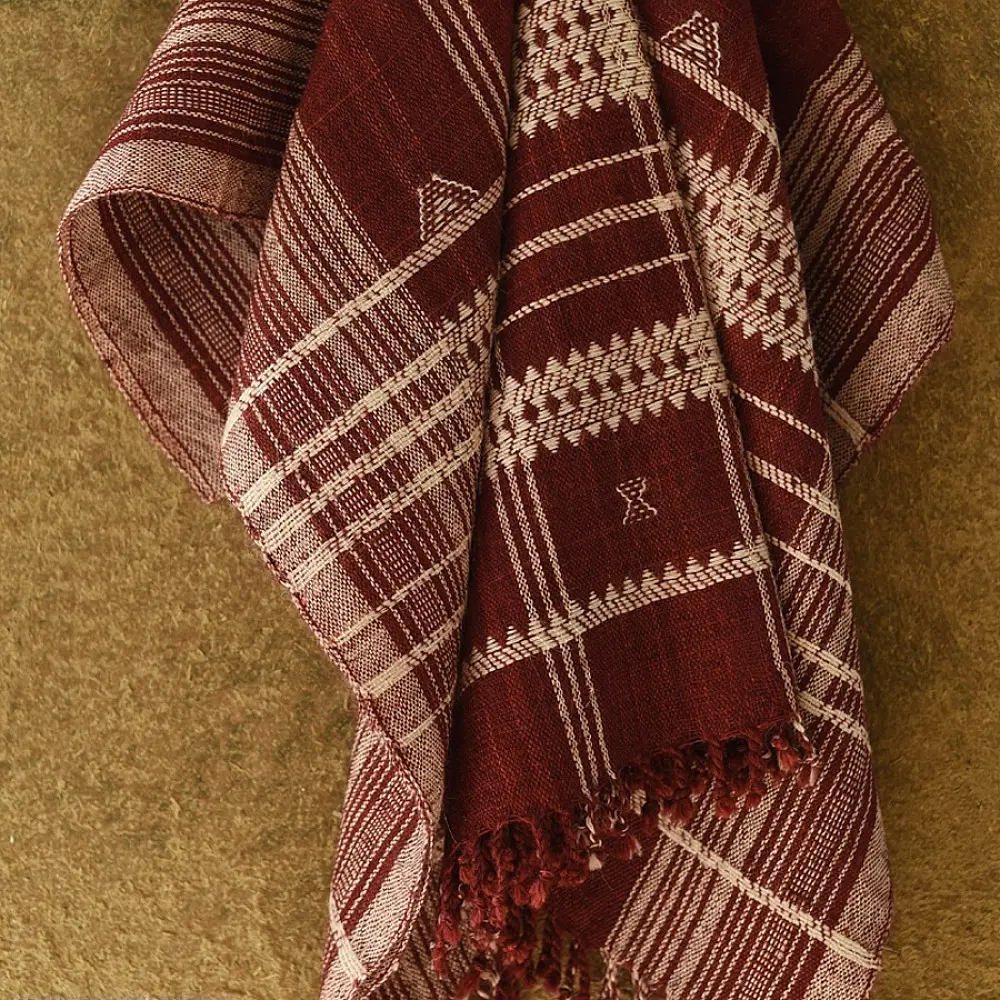 shop Kutchi Bhujodi Handspun Raw Woolen Shawl -Maroon