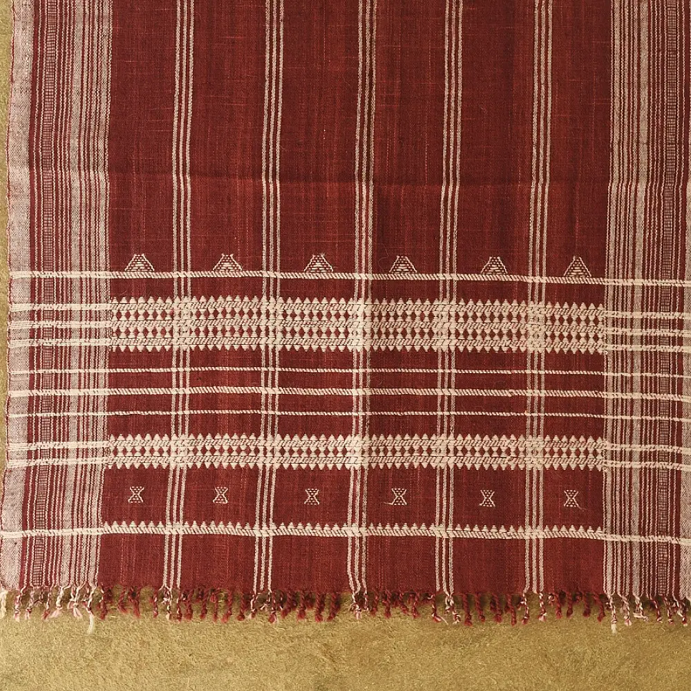 shop Kutchi Bhujodi Handspun Raw Woolen Shawl -Maroon