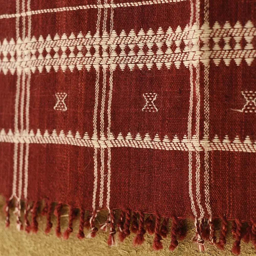 shop Kutchi Bhujodi Handspun Raw Woolen Shawl -Maroon
