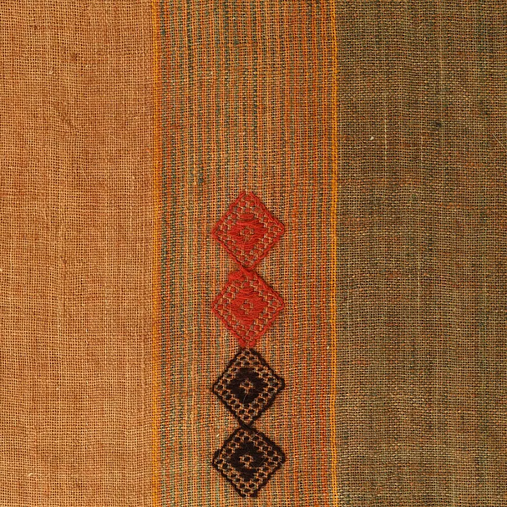 shop Kutchi Bhujodi Handspun Raw Woolen Shawl -Yellow Broad Stripes