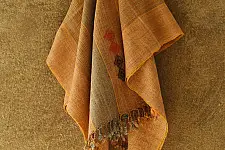 Salt Deserts of Kutch ☼ Kutchi Bhujodi Handloom Raw Woolen Shawl - Yellow Broad Stripes