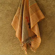 Salt Deserts of Kutch ☼ Kutchi Bhujodi Handloom Raw Woolen Shawl - Yellow Broad Stripes