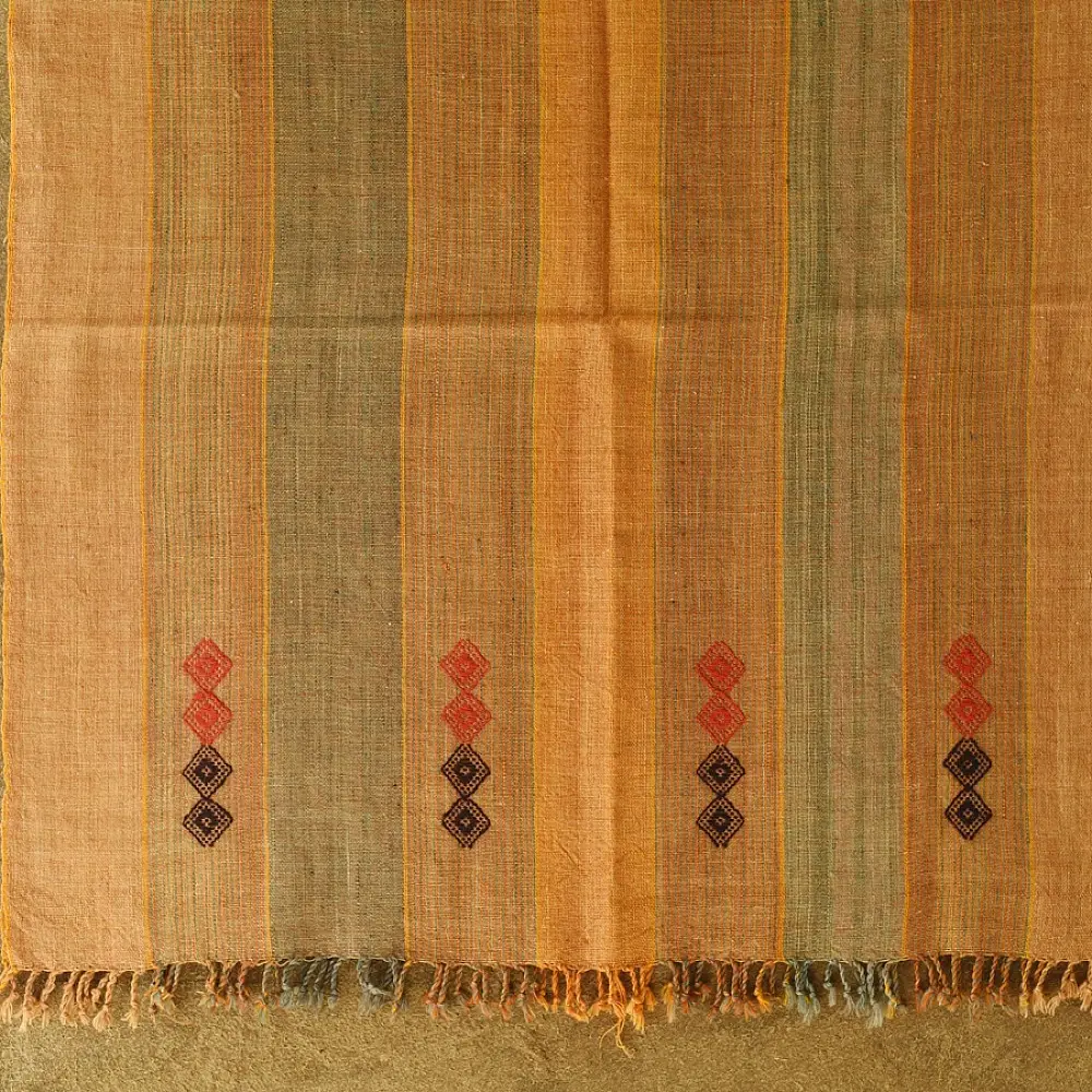 shop Kutchi Bhujodi Handspun Raw Woolen Shawl -Yellow Broad Stripes