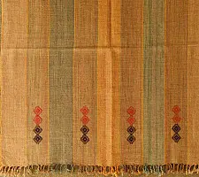Salt Deserts of Kutch ☼ Kutchi Bhujodi Handloom Raw Woolen Shawl - Yellow Broad Stripes