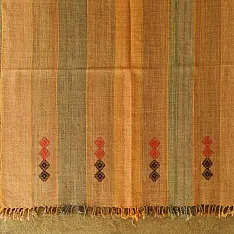 Salt Deserts of Kutch ☼ Kutchi Bhujodi Handloom Raw Woolen Shawl - Yellow Broad Stripes