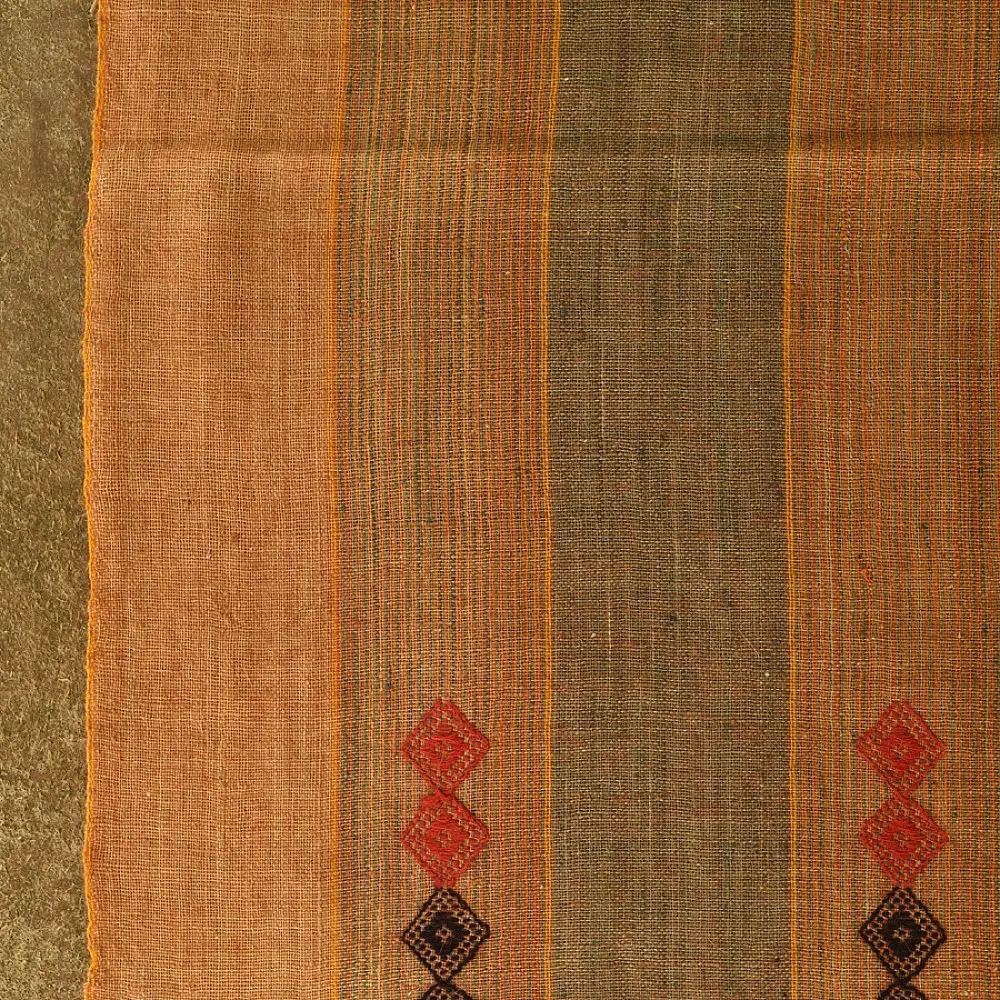 shop Kutchi Bhujodi Handspun Raw Woolen Shawl -Yellow Broad Stripes
