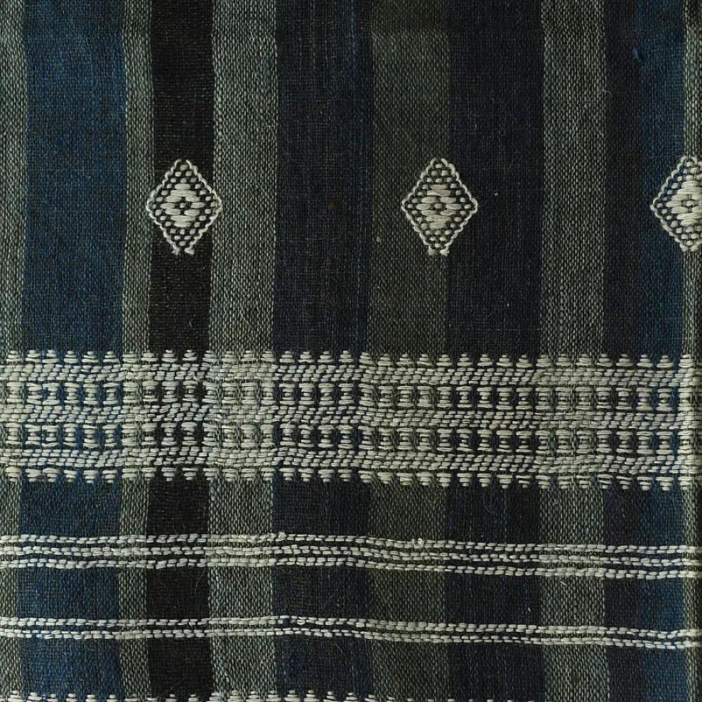shop Bhujodi Handloom Raw Woolen Shawl - Grey & Blue Stripes