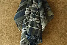 Salt Deserts of Kutch ☼ Bhujodi Handloom Raw Woolen Shawl - Grey & Blue Stripes