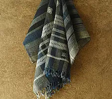 Salt Deserts of Kutch ☼ Bhujodi Handloom Raw Woolen Shawl - Grey & Blue Stripes