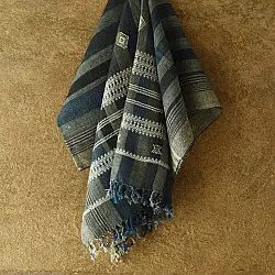 Salt Deserts of Kutch ☼ Bhujodi Handloom Raw Woolen Shawl - Grey & Blue Stripes