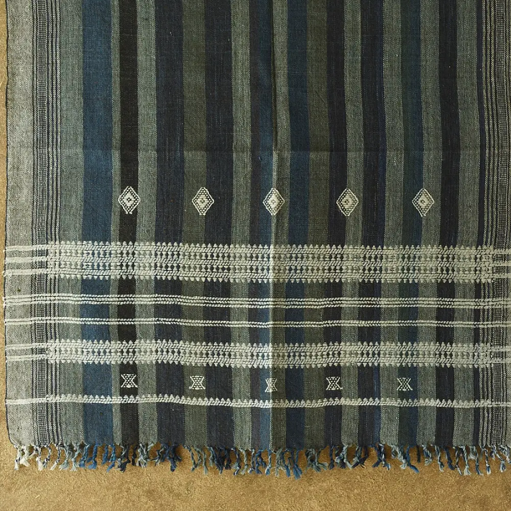 shop Bhujodi Handloom Raw Woolen Shawl - Grey & Blue Stripes